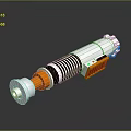 Lightsaber Weapon Silver Orange With Black Stripes Green Indicator Light And Silver Base On Black Reflective Surface