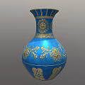Elegant Blue Ceramic Vase With Intricate Gold Floral Patterns Design