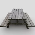 Rustic Wooden Outdoor Picnic Table With Attached Benches For Garden Use