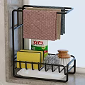 Black Kitchenware Storage Rack With Towels Sponge Scrubber And Wooden Lid Container