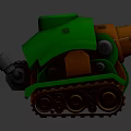 Green Military Tank With Yellow Triangular Patterns Tracks And Cannon On Dark Background 3d model