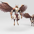 Two Mythical Harpy Characters With Eagle Heads Large Wings And Warrior Attire 3d model