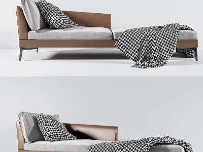 Stylish Modern Chaise Lounge With Checkered Pillows And Plaid Blanket 3d model