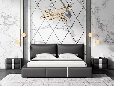 Modern background double bed 3d model