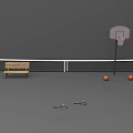 Outdoor Sports Equipment Including Basketball Hoop Bench Basketballs And Tennis Rackets