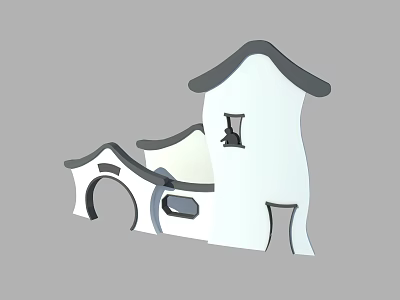Traditional Style Scenic Wall With Curved Roof Archway And Window Design 3d model