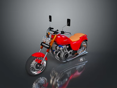 Red Vintage Motorcycle With Brown Seat Chrome Details And Rearview Mirrors 3d model