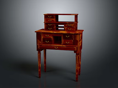 Vintage Wooden Dresser with Multiple Drawers Two Tier Structure Dark Red Wood Grain 3d model