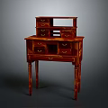 Vintage Wooden Dresser with Multiple Drawers Two Tier Structure Dark Red Wood Grain