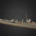 Vintage Warship with Two Funnels Masts and Deck Equipment Gray Hull Historical Naval Vessel
