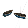 Two Vintage Wooden Boats With Blue Hulls And Brown Interior Seats