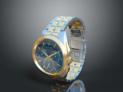 BELUSO Analog Watch With Blue Dial And Gold Blue Two Tone Strap 3d model