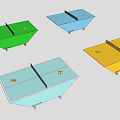 Modern Ping Pong Table With Metal Net And Ping Pong Paddles On Surface