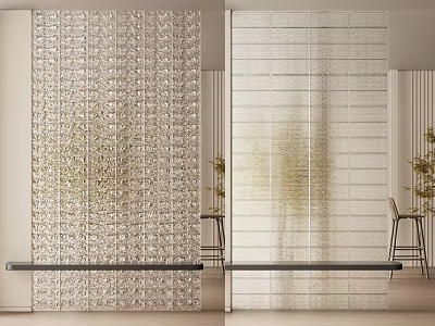 Modern Interior Glass Partitions Featuring Textured And Smooth Glass With Plants And Stools 3d model