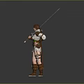 Game Movie Character in Armor Holding Blue Longsword with Brown Hair and Green Sash