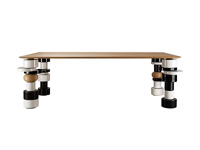 Modern Dining Table With Stacked Colored Circular Legs And Light Wooden Top 3d model