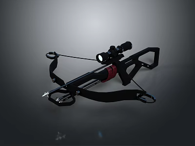 Powerful Crossbow With Red Accents And Mounted Tactical Flashlight 3d model