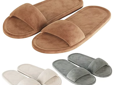 Cozy House Slippers in Brown Beige and Gray with Soft Strap for Home Comfort 3d model