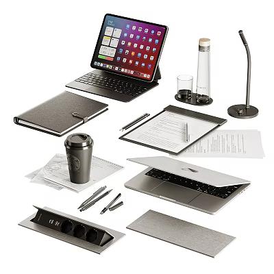 Modern Laptop Setup With Notebook Pen And Desk Accessories 3d model Modern Laptop Setup With Notebook Pen And Desk Accessories 3d model