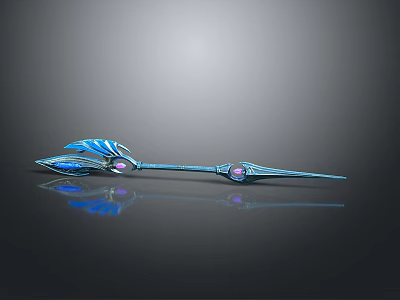 Blue Decorative Spear With Purple Gems And Shiny Metallic Design On Dark Background 3d model
