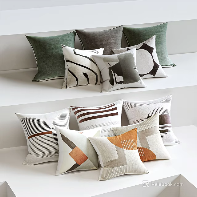 Decorative Throw Pillows With Various Colors Geometric Patterns And Striped Designs For Modern Home Decor 3d model 