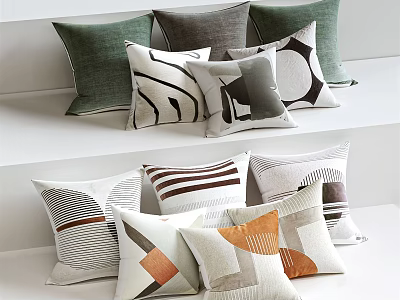 Decorative Throw Pillows With Various Colors Geometric Patterns And Striped Designs For Modern Home Decor 3d model