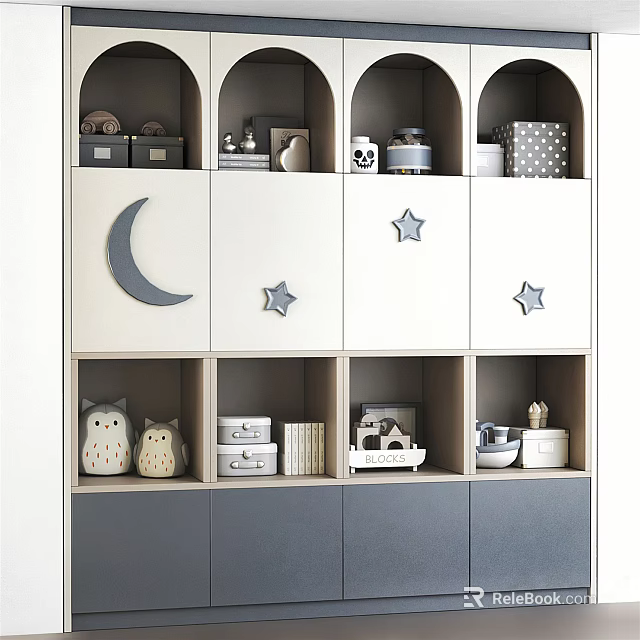 Cute Kids Room Decorative Cabinet With Moon Star Decorations And Small Ornaments 3d model 