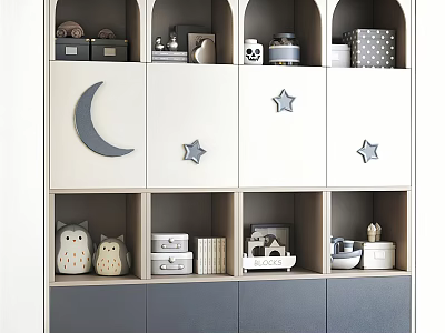 Cute Kids Room Decorative Cabinet With Moon Star Decorations And Small Ornaments 3d model