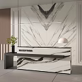Modern Reception Desk With Black Frame Marble Countertop White Table Lamp And Green Plant
