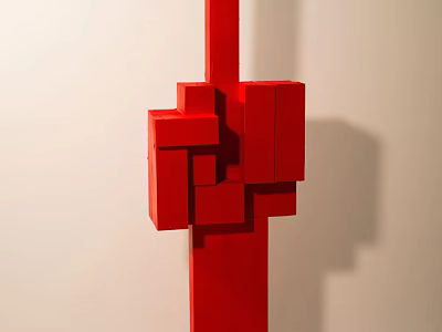 Red Geometric Decorative Ornament Set With Modern Cubic Structure For Wall Interior Decor 3d model
