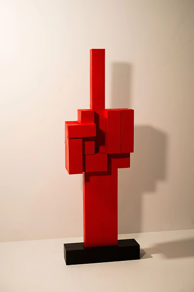 Red Geometric Decorative Ornament Set With Modern Cubic Structure For Wall Interior Decor 3d model