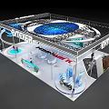 EVTEKER Modern Exhibition Booth With Blue Lighting Circular Structure Tech Display Area And Products 3d model
