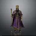 Man In Purple Royal Robe With Golden Crown And Scepter Standing