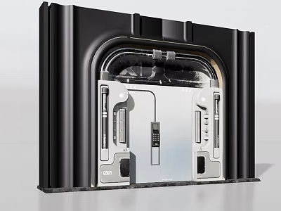 Black Framed Electronic Component Featuring Silver Metal Framework And Interface Slots 3d model