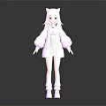 Cat Eared Character In Light Coat Long Sleeves White Pants Shoes On Dark Background