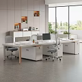 Modern Office Space With White Desk And Gray Chairs Storage Cabinets Large Windows