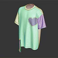 White T-shirt With Blue Heart Pattern And Hanging Tassel Design