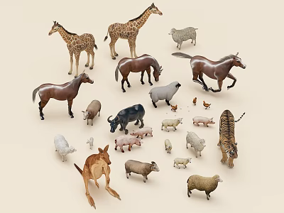 Animal Kangaroo Horse Chicken Giraffe Sheep Pig Tiger 3d model