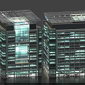 Twin Modern Office Buildings With Glass Curtain Walls And Illuminated Windows Transparent Rooftop