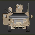 Armored Khaki Military Vehicle With Mounted Weapon System And Communication Antennas