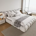 Modern Double Bed With Soft Upholstered Design White Bedding Gray Throw And Nightstand Lamp