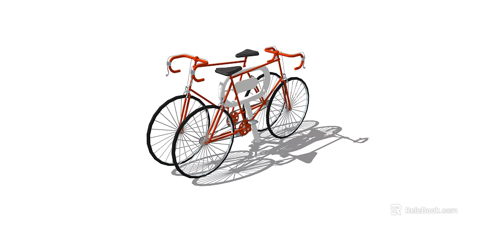 Two Red Bicycles Parked Side by Side With Black Seats and Handlebars Against White Background 3d model 