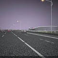 Multi Level Highway Bridge With Cars Driving On Urban Sunset Scene