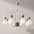 Modern Chandelier With White Spherical Shades Metal Frame And Wooden Balls