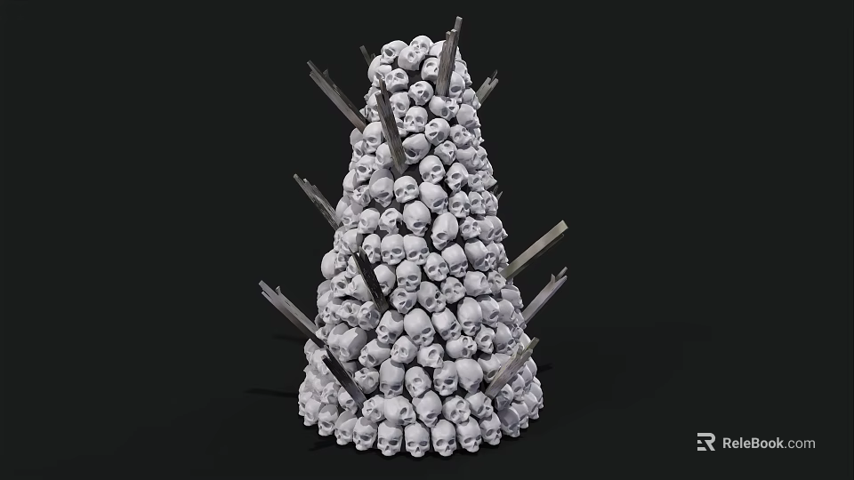 Skull Tower Structure Piled With Stacked Skulls And Wooden Sticks Around 3d model 