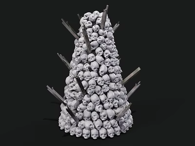 Skull Tower Structure Piled With Stacked Skulls And Wooden Sticks Around 3d model