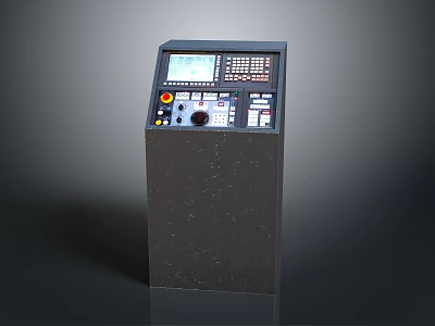 Black Industrial Control Console With Display Screen Control Buttons And Knob 3d model