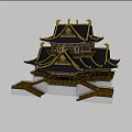 Traditional Chinese Ancient Architecture With Multi Tiered Gold Black Roof And Ornate Eaves