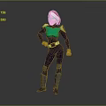3D Character Creature With White Hair Red Headband Green Top Purple Pants And Yellow Belt