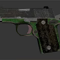 Classic Green And Black Pistol With Worn Wooden Grip And Retro Design